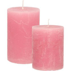 Stompkaarsen/cilinderkaarsen set - 2x - oud roze - rustiek model - Stompkaarsen