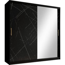 Meubella Kledingkast Marmer 3 - Zwart - 200 cm - Met spiegel