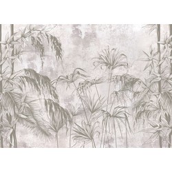 Sanders & Sanders fotobehang tropische planten grijs - 3,75 x 2,7 m - 601169
