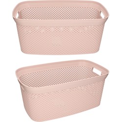 2x Wasmand/wasgoed draagmanden roze 35 liter 54 x 34 x 23 cm huishouden - Wasmanden