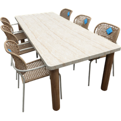 Set van Katana tafel 250x100 cm cement en 6 Bowen stoelen oyster/natural