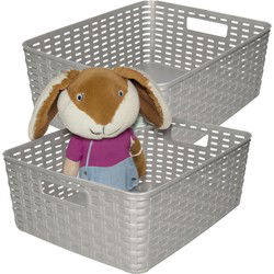 Plasticforte Opbergmand - 4x - Kastmand - rotan kunststof - zilver - 12 Liter - 30 x 37 x 13 cm - Opbergmanden