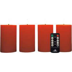 Stompkaars wax led 3d vlam op batterij met afstandsbediening 4 stuks 4x 12.5x7,5 cm rood