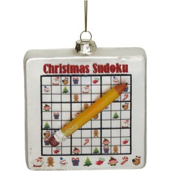 Ornament Sudoku bord glas Rood 9.5cm