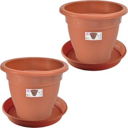 2x stuks bloempotten met onderschaal terra cotta rond diameter 30 cm - Plantenpotten