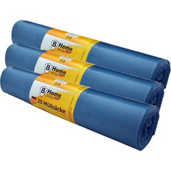 Voordeelpakket van 75x stuks extra grote afvalzakken/vuilniszakken van 120 liter blauw - Vuilniszakken