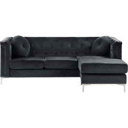 FLEN - Chesterfield hoekbank - Zwart - Linkerzijde - Fluweel