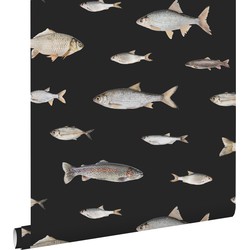 ESTAhome behang vissen zwart en grijs - 50 x 900 cm - 139365