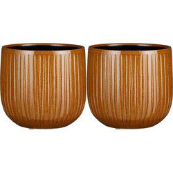Mica Decorations Plantenpot - 2x - keramiek - okergeel glans - D21/H19 cm - Plantenpotten