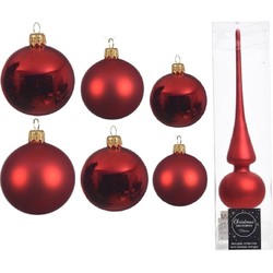 Groot pakket glazen kerstballen 50x kerstrood glans/mat 4-6-8 cm met piek mat - Kerstbal