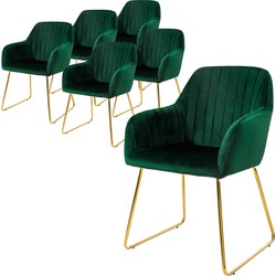 Eetkamerstoel set van 6 met rugleuning en armleuningen groen Keukenstoel met microvezel fluwelen hoes ML design
