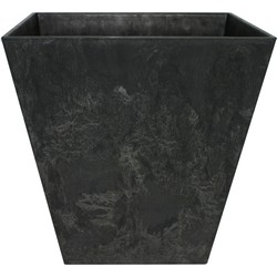 Bloempot/plantenpot vierkant van gerecycled kunststof zwart D25 en H25 cm - Plantenbakken