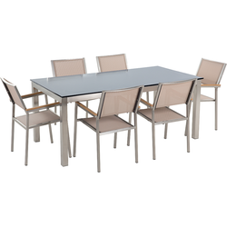 GROSSETO  - Tuinset voor 6 - Zandbeige - Veiligheidsglas