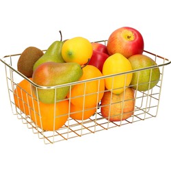 Fruitschaal/fruitmand industrieel metaal goud 28 x 22 x 13 cm - Fruitschalen