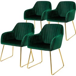 Eetkamerstoel set van 4 met rugleuning en armleuningen groen Keukenstoel met microvezel fluwelen hoes ML design