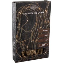 Touwverlichting cascade lichtsnoer op batterijen met 100 lampjes warm wit met timer - Lichtsnoeren