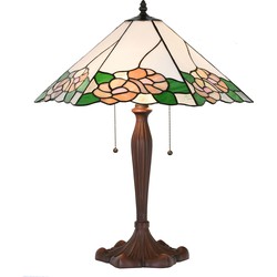 LumiLamp Tiffany Tafellamp  44x61x64 cm Wit Groen Glas Kunststof Rond Bloemen Tiffany Bureaulamp