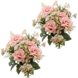 Chaks Bruidsboeket rozen - kunstbloemen - 2x - licht roze - H41 cm - Kunstbloemen