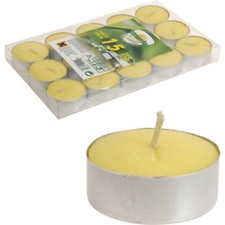 Citronella waxinekaarsjes - 15x stuks - geel - Waxinelichtjes