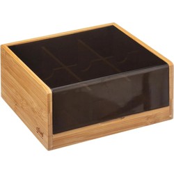 5Five Theedoos - 6-vaks - theekist - bamboe - bruin met zwart - 22 cm - Theedozen