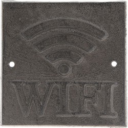 Clayre & Eef Tekstbord  13x13 cm Bruin Metaal Vierkant WiFi Wandbord