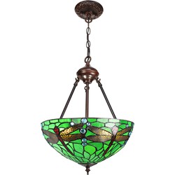LumiLamp Hanglamp Tiffany  Ø 31x155 cm  Groen Metaal Glas Libelle Hanglamp Eettafel