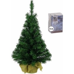 Volle mini kerstboom/kunstboom groen 45 cm inclusief helder witte kerstverlichting - Kunstkerstboom