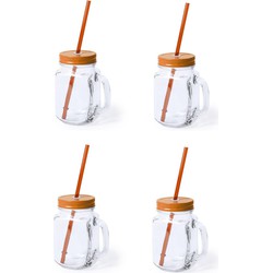 6x stuks Drink potjes van glas Mason Jar oranje deksel 500 ml - Drinkbekers