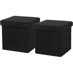Urban Living Poef Square BOX - 2x - hocker - opbergbox - zwart - polyester/mdf - 38 x 38 cm - opvouwbaar - Poefs