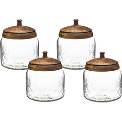 4x stuks snoeppotten/voorraadpotten 1,2L glas met houten deksel - Voorraadpot