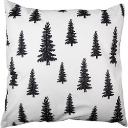 Clayre & Eef Kussenhoes  45x45 cm Zwart Wit Polyester Kerstbomen Sierkussenhoes