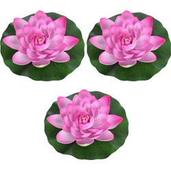 Drijvende kunst waterlelie bloemen - 3x - roze - D18 cm - Vijver - Kunstbloemen