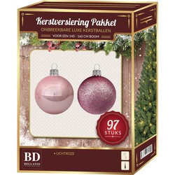 Lichtroze mix tinten kerstballen pakket 97-delig voor 150 cm boom - Kerstbal