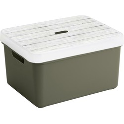 Donkergroene opbergboxen/opbergmanden 32 liter kunststof met deksel - Opbergbox