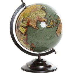 Items Wereldbol/globe - op voet - groen/zwart - home deco - 20 x 30 cm - Wereldbollen