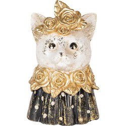 Clayre & Eef Decoratie Beeld Kat Wit Zwart Kunststof