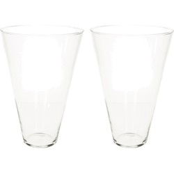 Hakbijl Glass Vaas - Set van 2x stuks - conisch - glas - transparant - 30 x 19 cm - Vazen