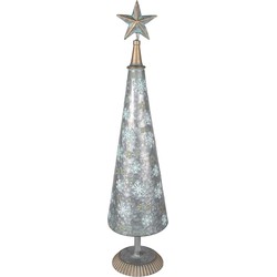 Clayre & Eef Kerstdecoratie Beeld Kerstboom 64 cm Grijs Goudkleurig Ijzer Sneeuwvlokken Kerstdecoratie