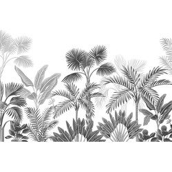 Sanders & Sanders fotobehang tropisch landschap met palmbomen zwart wit - 3.6 x 2.54 m - 601161