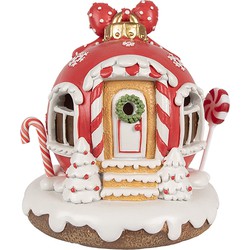 Clayre & Eef Decoratie Huis met LED Gingerbread house 14 cm Rood Kunststof Peperkoekhuisje