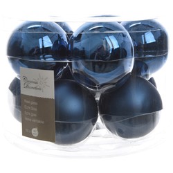 3 stuks - Kerstbal glas glans-mat diameter 6cm nacht blauw