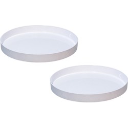 2x stuks ronde kunststof dienbladen/kaarsenplateaus wit D27 cm - Kaarsenplateaus