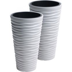 Prosperplast Bloempot Sand - 2x - wit - kunststof - D39 x H75 cm - Plantenpotten