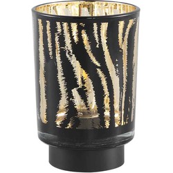 PTMD Maudy Theelicht Zebra LED - H15 x Ø10 cm - Glas - Zwart/goud