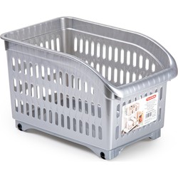 Plasticforte opberg Trolley Container - zilver - op wieltjes - L30 x B18 x H19 cm - kunststof - Opberg trolley