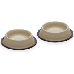 Kave Home - Dalitso grote set van 2 beige roestvrijstalen voer/drinkbakken voor huisdieren Ø 25 cm