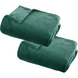 Atmosphera Plaid deken - 2x - groen - polyester - 130 x 180 cm - Plaids
