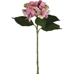 Mica Decorations Kunstbloem Hortensia tak - roze - 51 cm - losse steel - Kunst zijdebloemen - Kunstbloemen