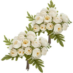 Atmosphera kunstbloemen 2 boeketten 18 mini camelia's wit 30 cm - Kunstbloemen