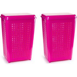 Wasmand 50 liter - 2x stuks - roze - kunststof - 41 x 31 x 61 cm - Wasmanden